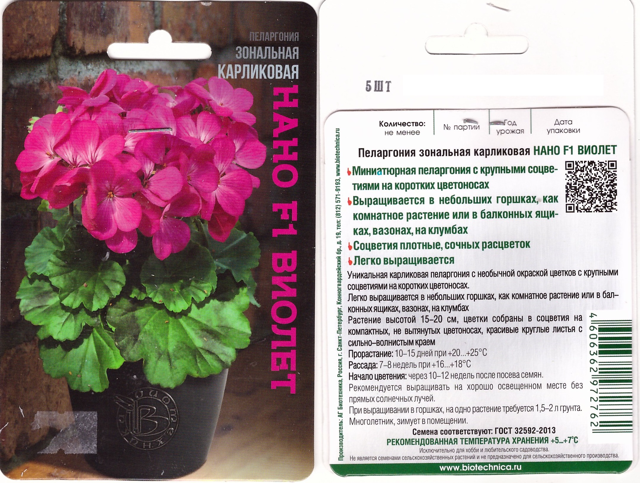 Пеларгония Нано F1 Виолет 5шт карликовая
